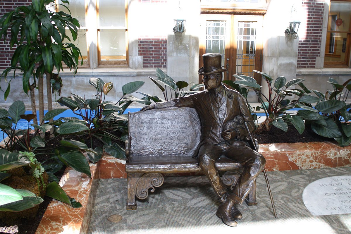 Statue of James Whitcomb Riley at Riley Hospital for Children, 2014. James Glass