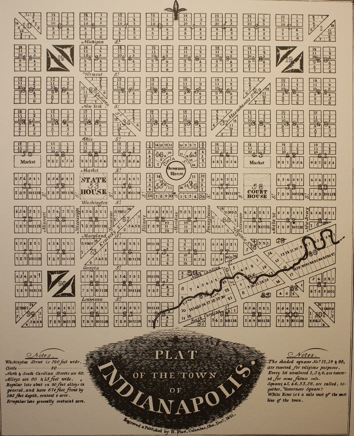 Ralston’s Plat for the Mile Square Plan of Indianapolis, 1821